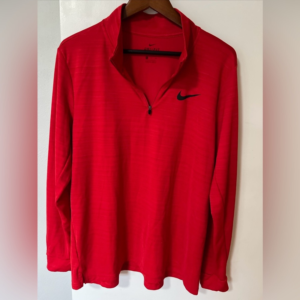 Mens Nike Dri-Fit 1/4 Zip Red Pullover Size XL